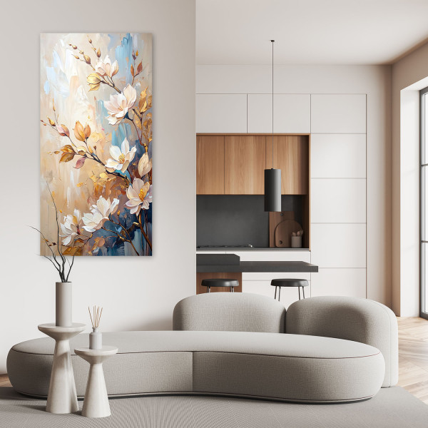 Obraz canvas do salonu kuchni, Kwiaty Gałązki Beżowy imitacja farby 40x80