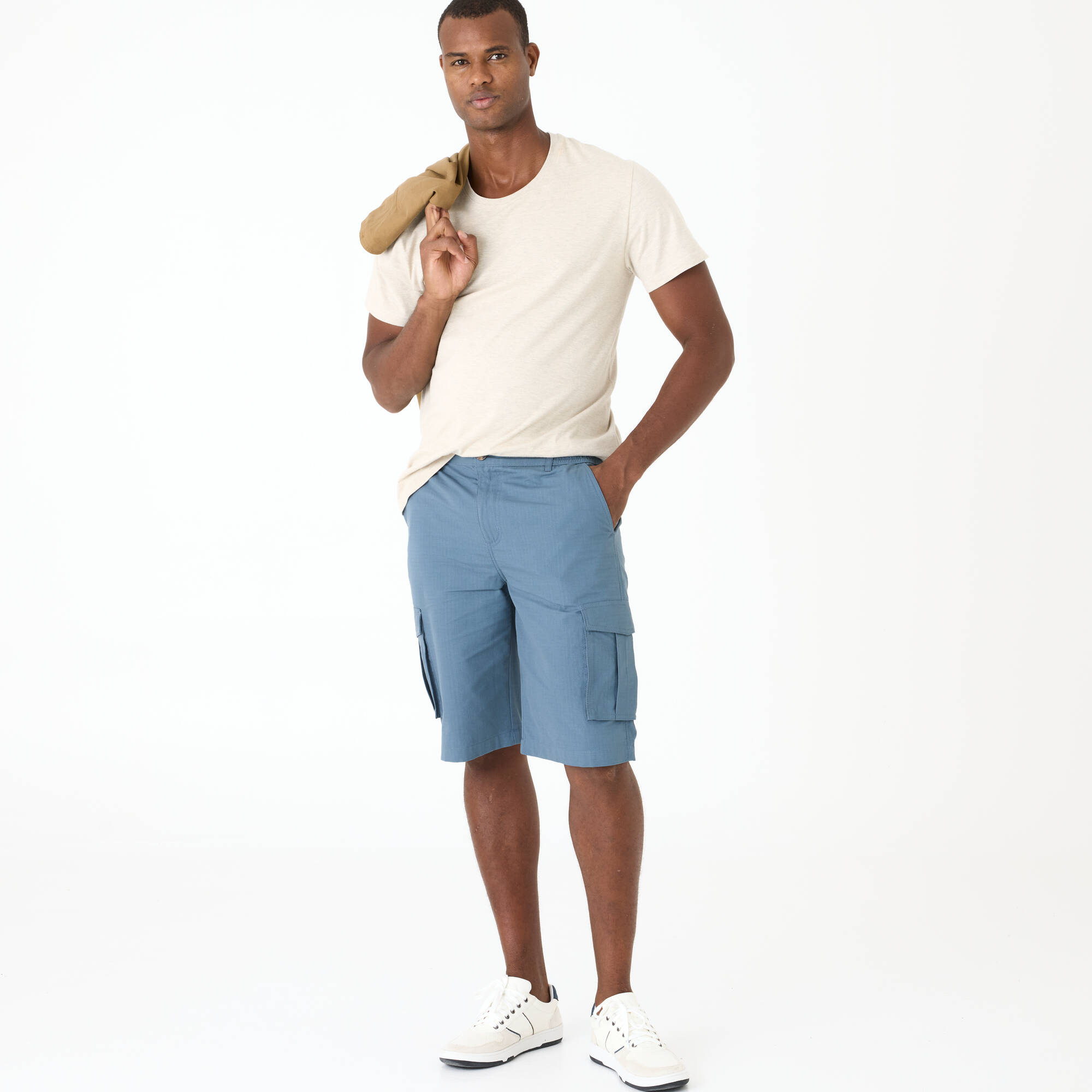 Bermuda cargo en toile ripstop ceinture élastiquée c&ocirc;tés