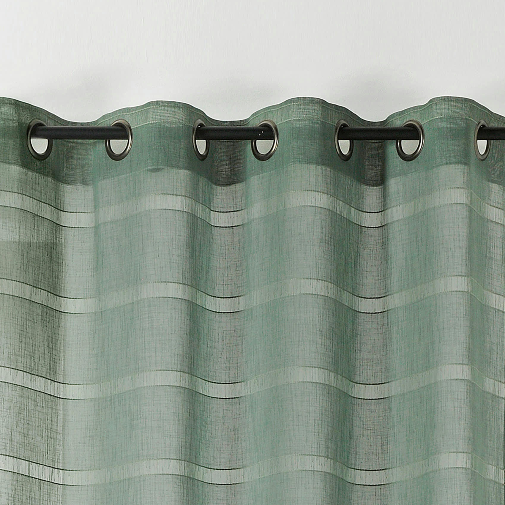 - Voilage rayé et tamisant cordelette polyester vert foncé 140x250 cm