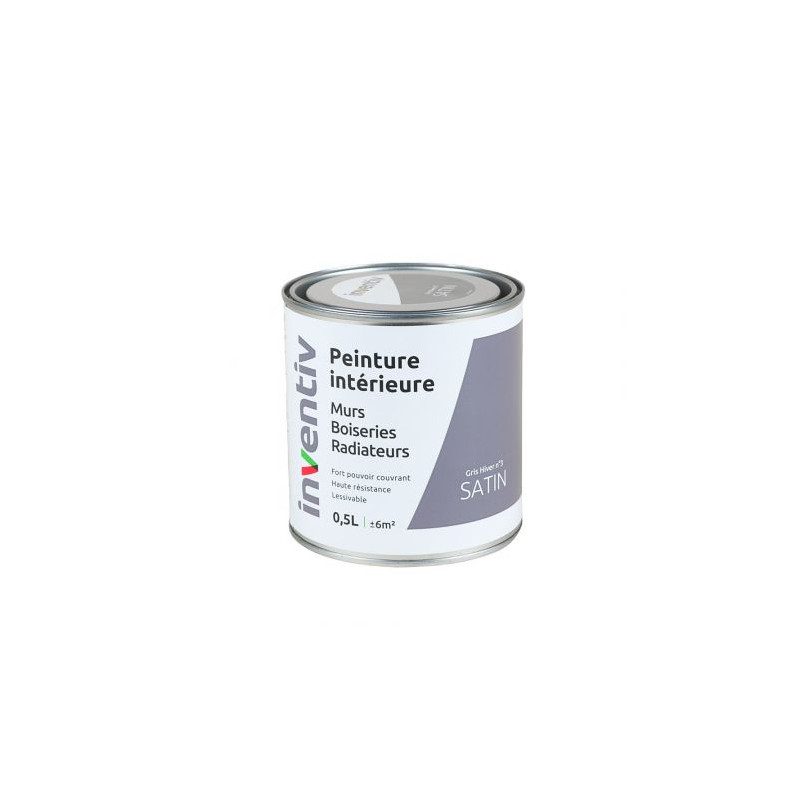 Peinture pour mur boiserie radiateur Gris Hiver n°3 satiné 0,5 L INVENTIV