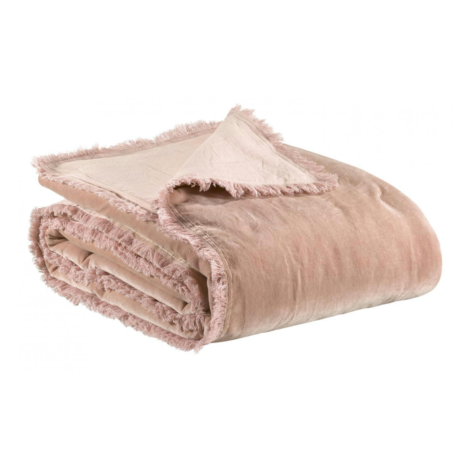 FARA - Plaid uni  en coton pink 135 x 200