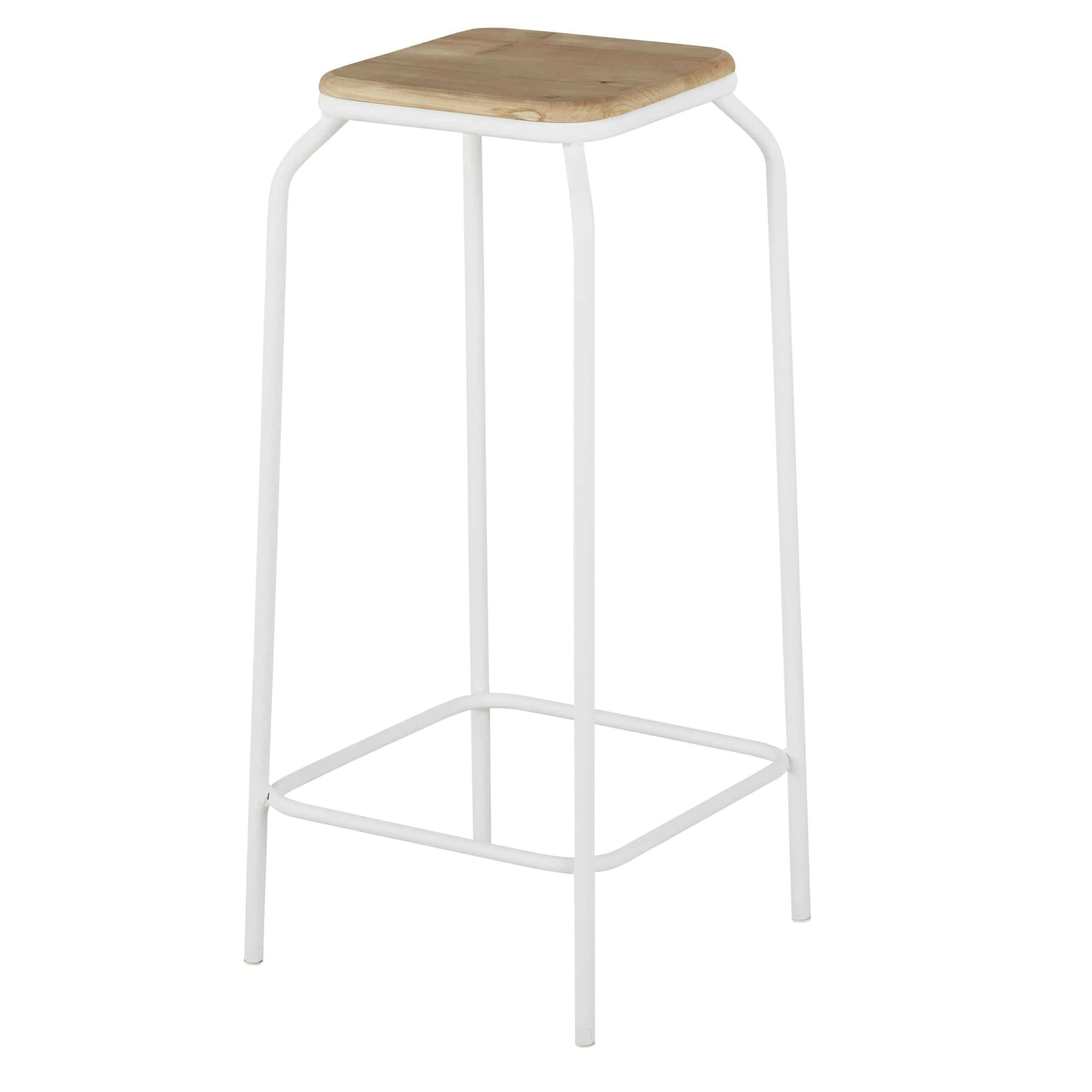 Kraft - Tabourets de bar en métal blanc et bois de sapin (x2) H75