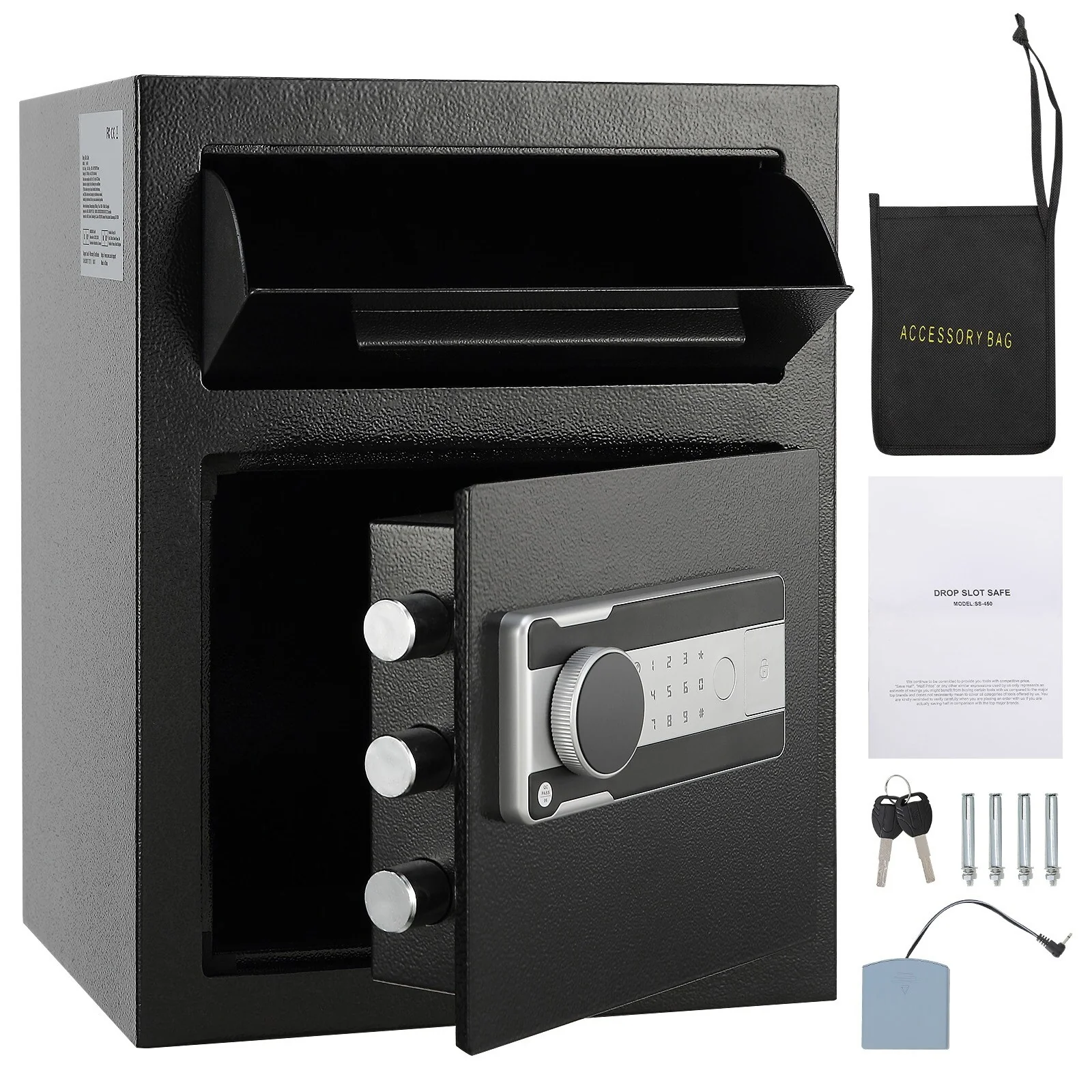 Depository Safe, Deposit Safe with Drop Slot, Electronic Code Lock and 2 Emergency Keys, Business Drop Slot Safe