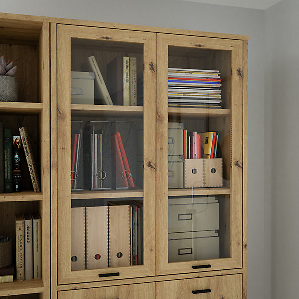 Lot 2 portes vitrées pour bibliothèque décor chêne rustique - MANOLO