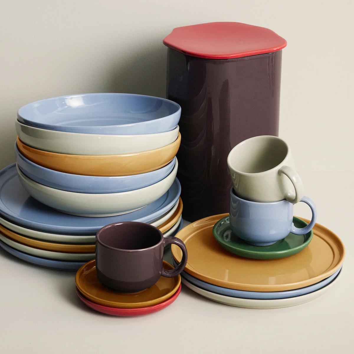 Hübsch Interior - Amare Tasse mit Untersetzer, hellblau / braun