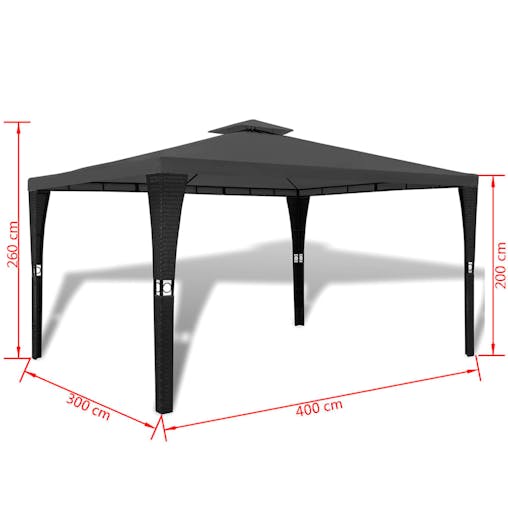 NNEVL Poly Rattan Gazebo with Dark Grey Roof 3 x 4 m