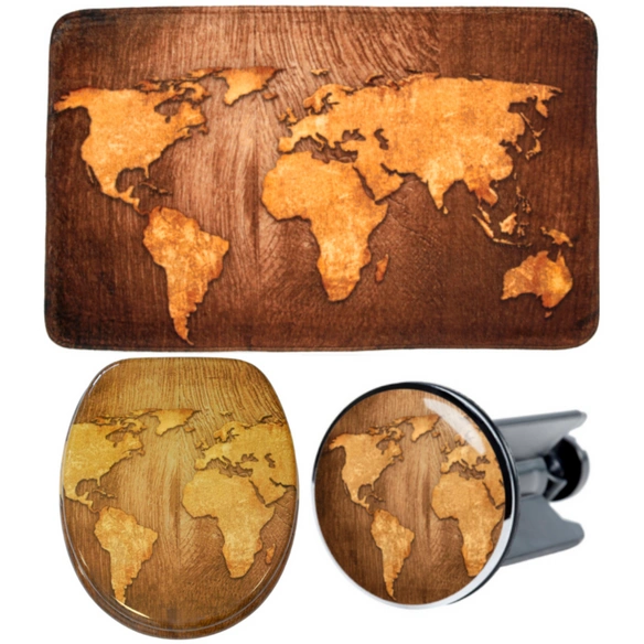 Bad-Accessoire-Set, 3-tlg., World Map