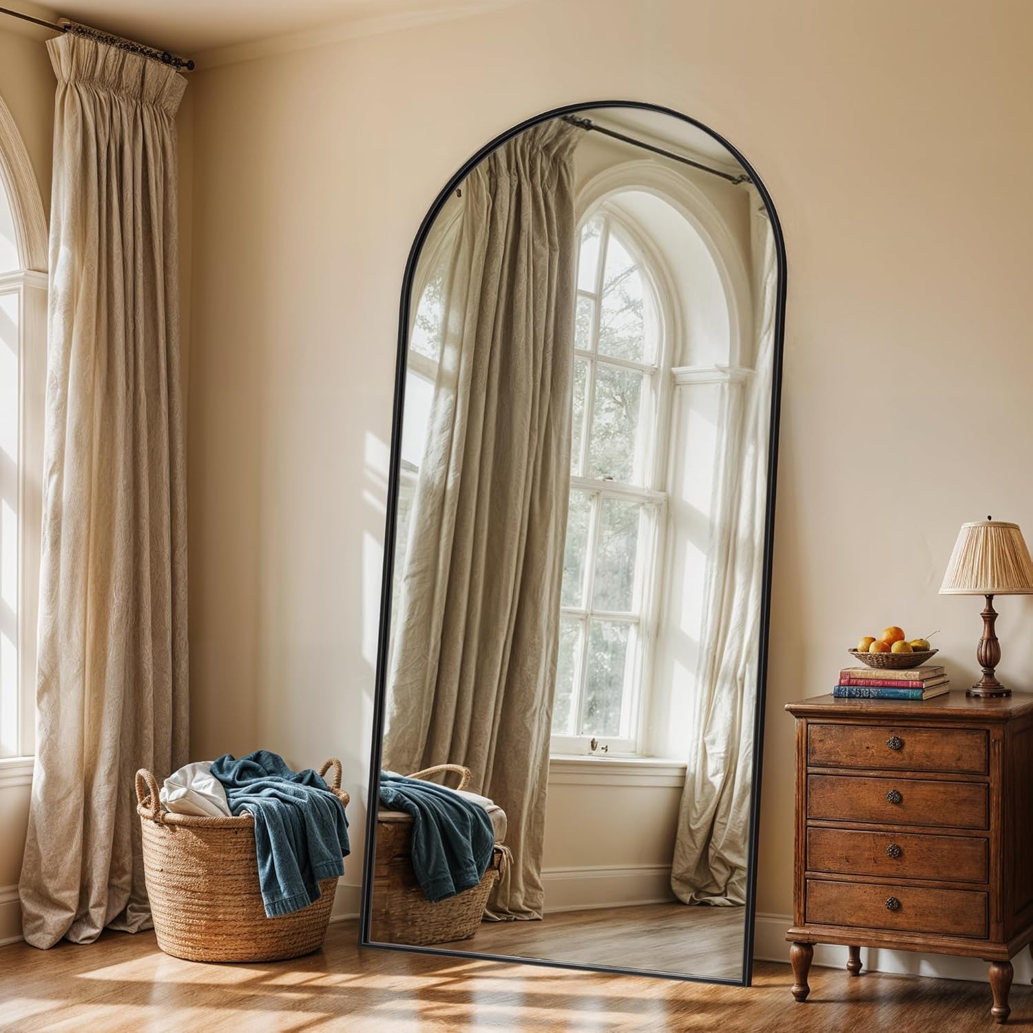 Full Length Mirror, 71 x 32 Arched Full Body Mirror Large Standing Floor Mirrors, Mirrors for Bedroom, Bathroom, Living Room Standing or Wall Leaning, Black
