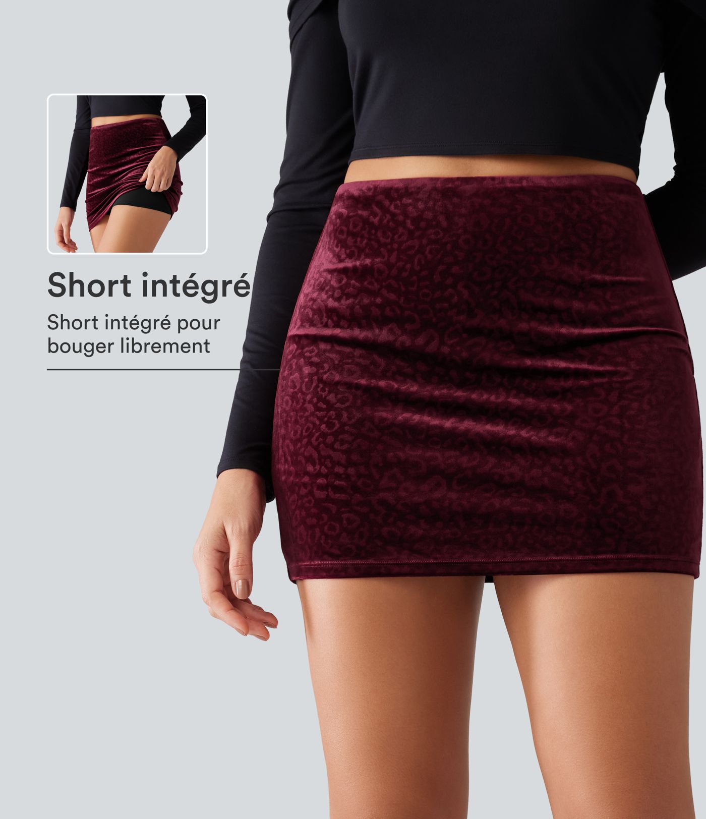 Jupe-short mini de soirée en velours imprimé léopard taille haute moulante