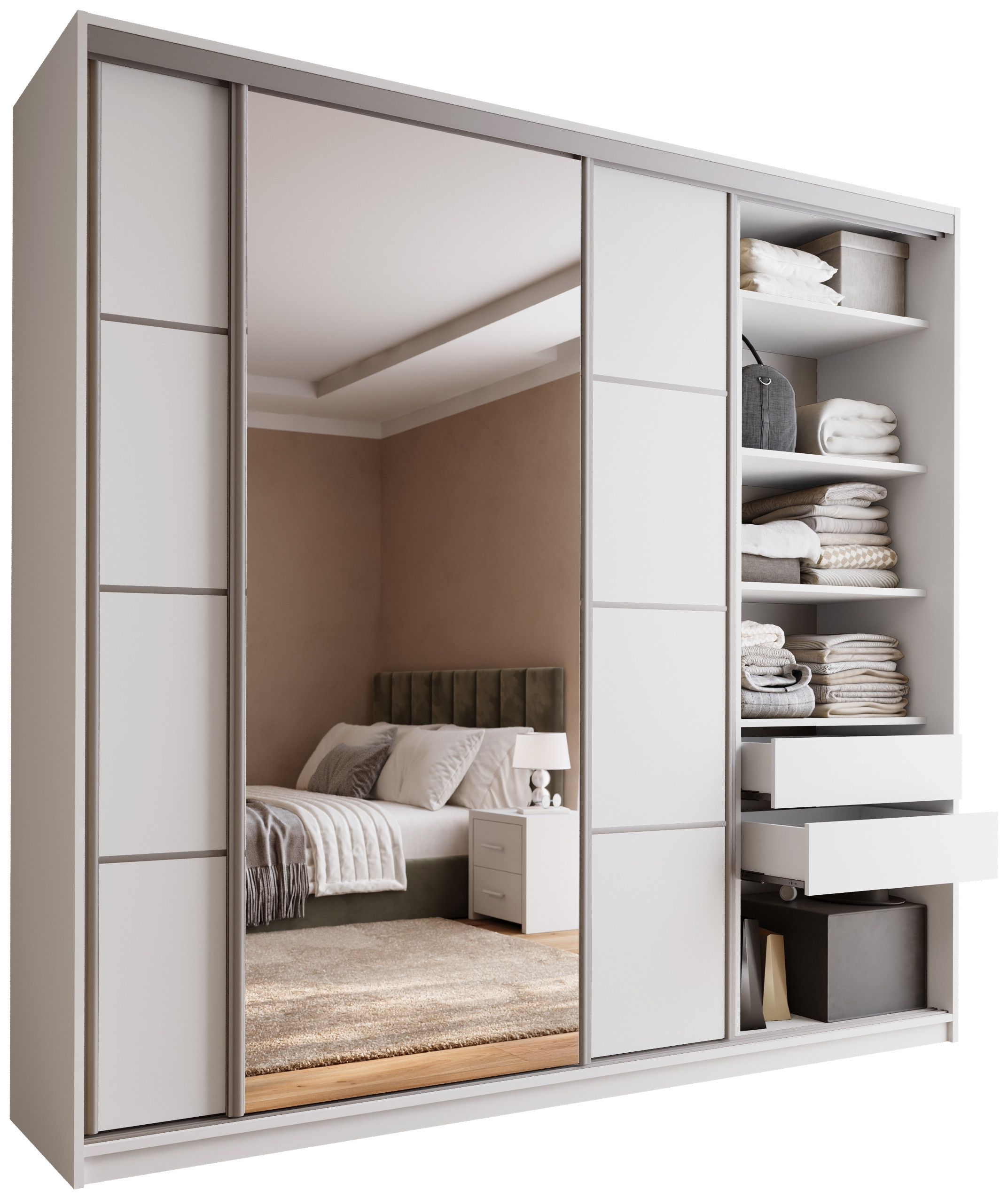 Biała szafa przesuwna z lustrem 250 cm TOP MAX