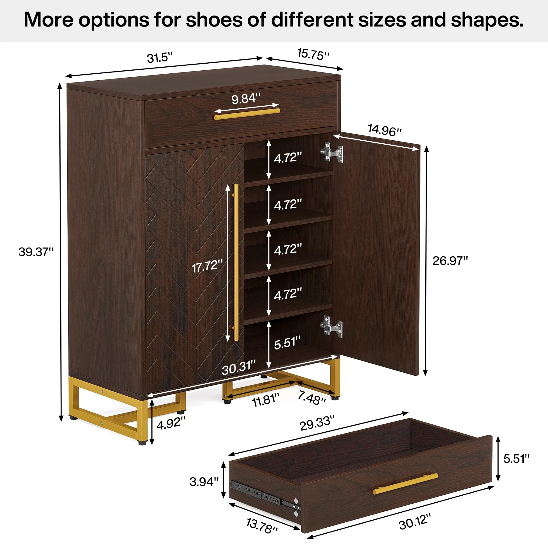 Modern Shoe Cabinet with a Drawer and 5 Adjustable Shelves