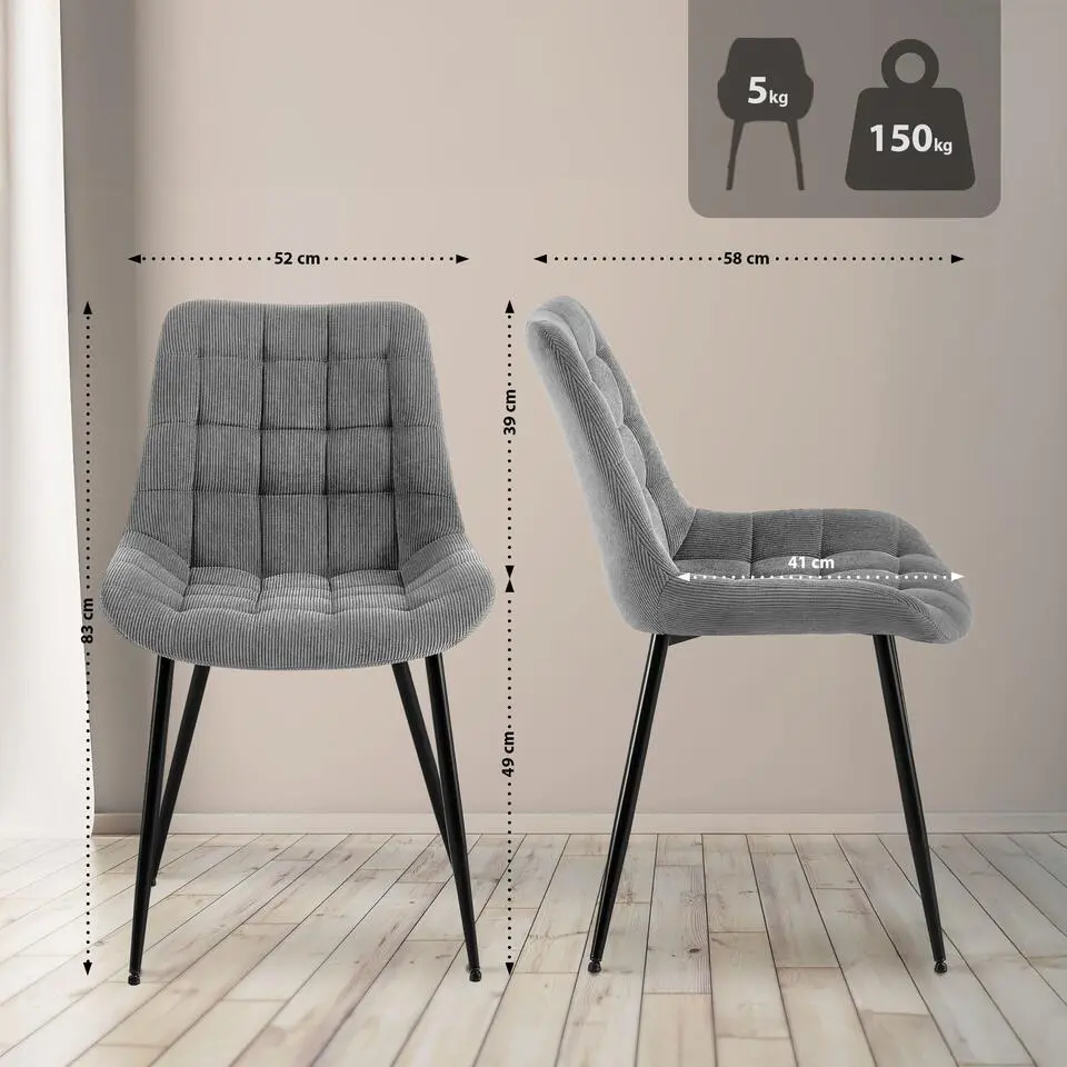 CLP Eetkamerstoel Sardna zwart Frame - Ribstof - grijs