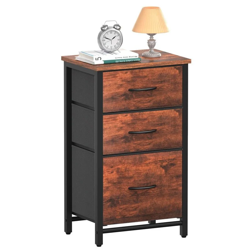 Night Stand Bedside Table with 3 Storage Drawers
