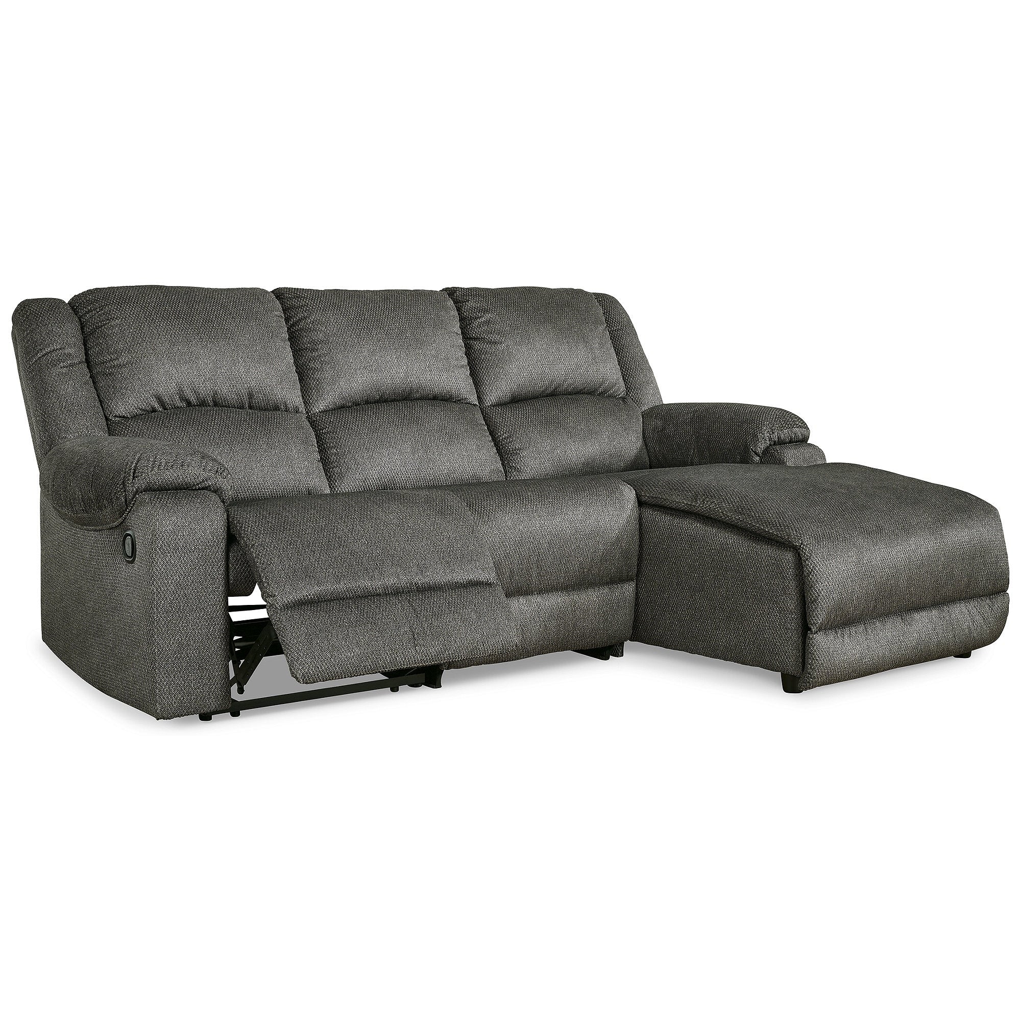 Signature Design by Ashley Benlocke Flannel 3-Piece Reclining Sectional with Chaise - 91W x 63D x 40H
