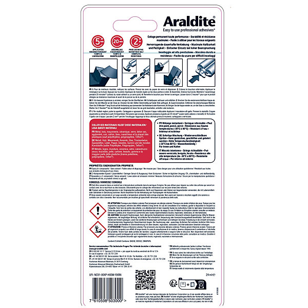 Colle haute performance epoxy à prise rapide Araldite matériaux 24 ml