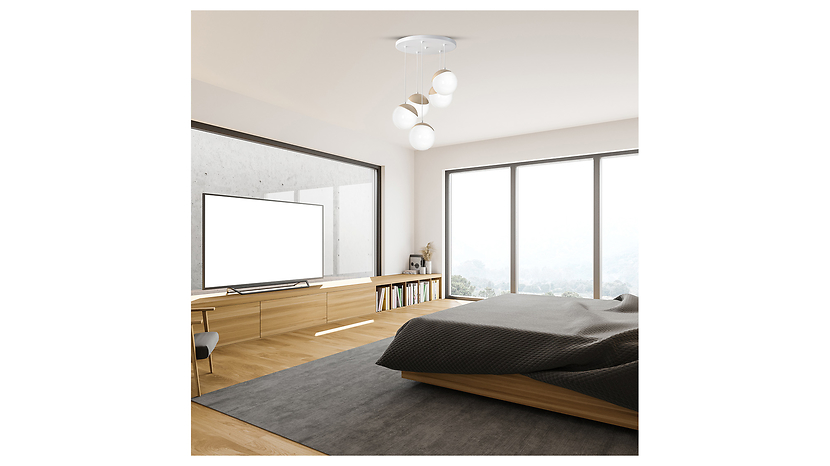 Lampa wisząca Sfera Wood 5-punktowa szklana biała