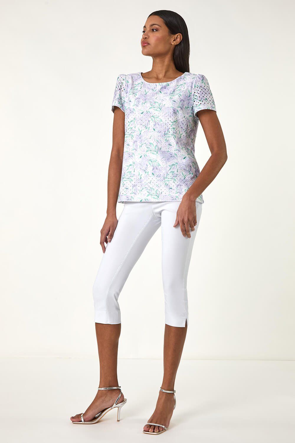 Roman Textured Floral Print Stretch Top