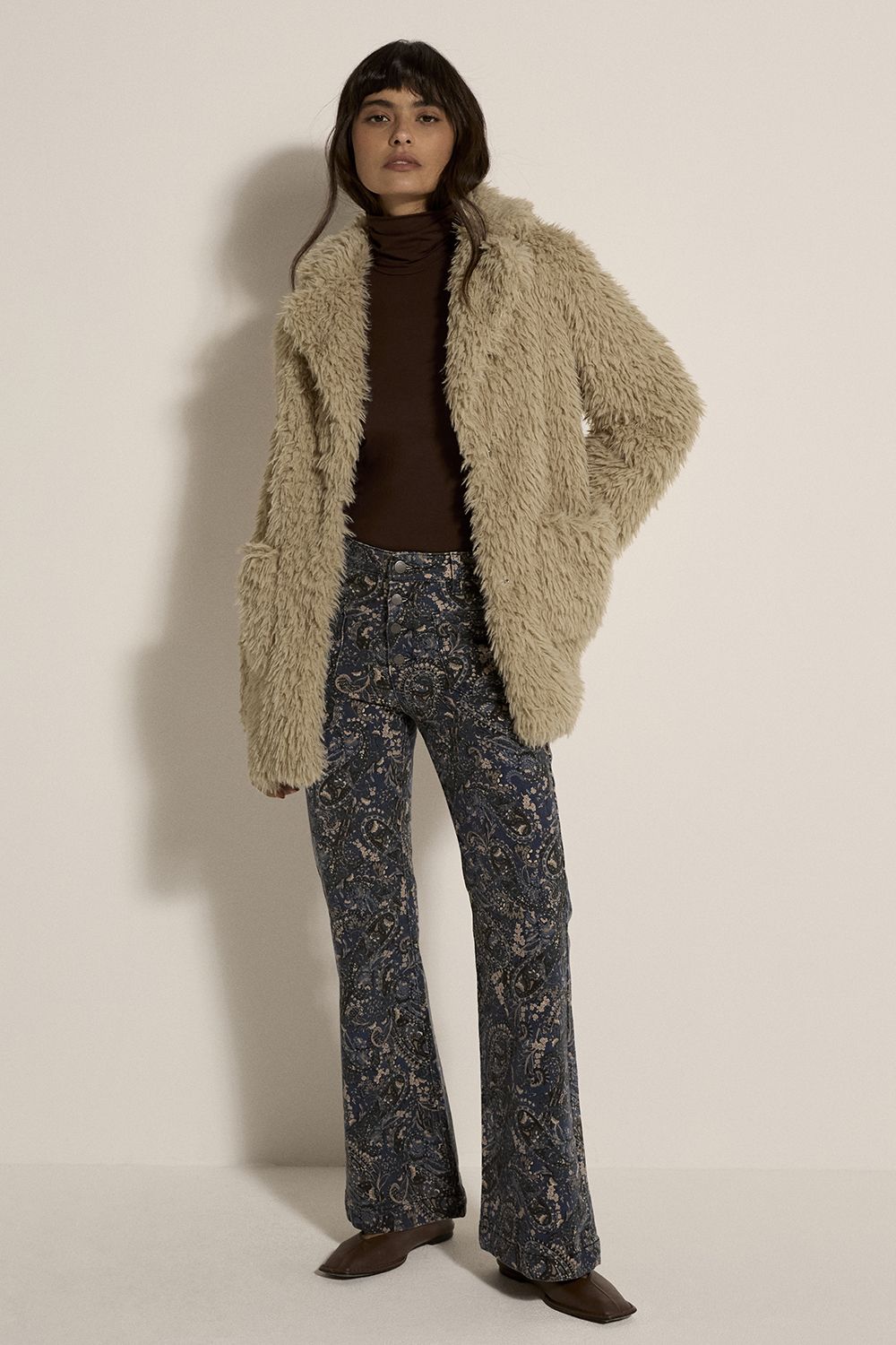 Apricot Faux Fur Panel Jacket