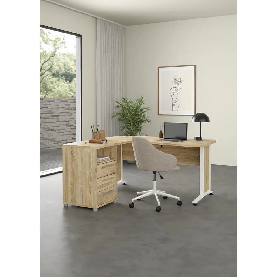 Bureau Wit/Naturel - 150x160x75cm - Prima