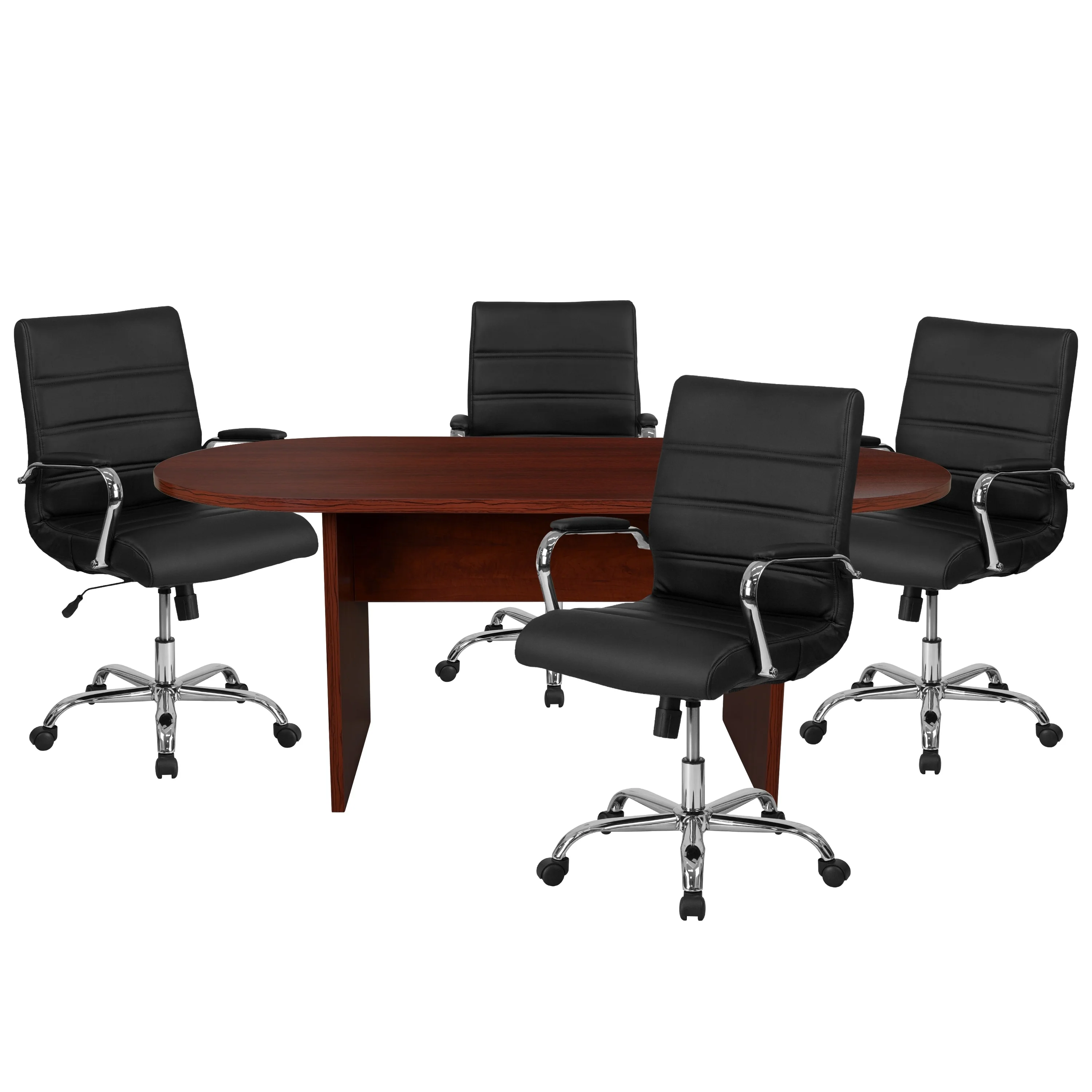 5 Piece Oval Conference Table Set with 4 LeatherSoft Chairs