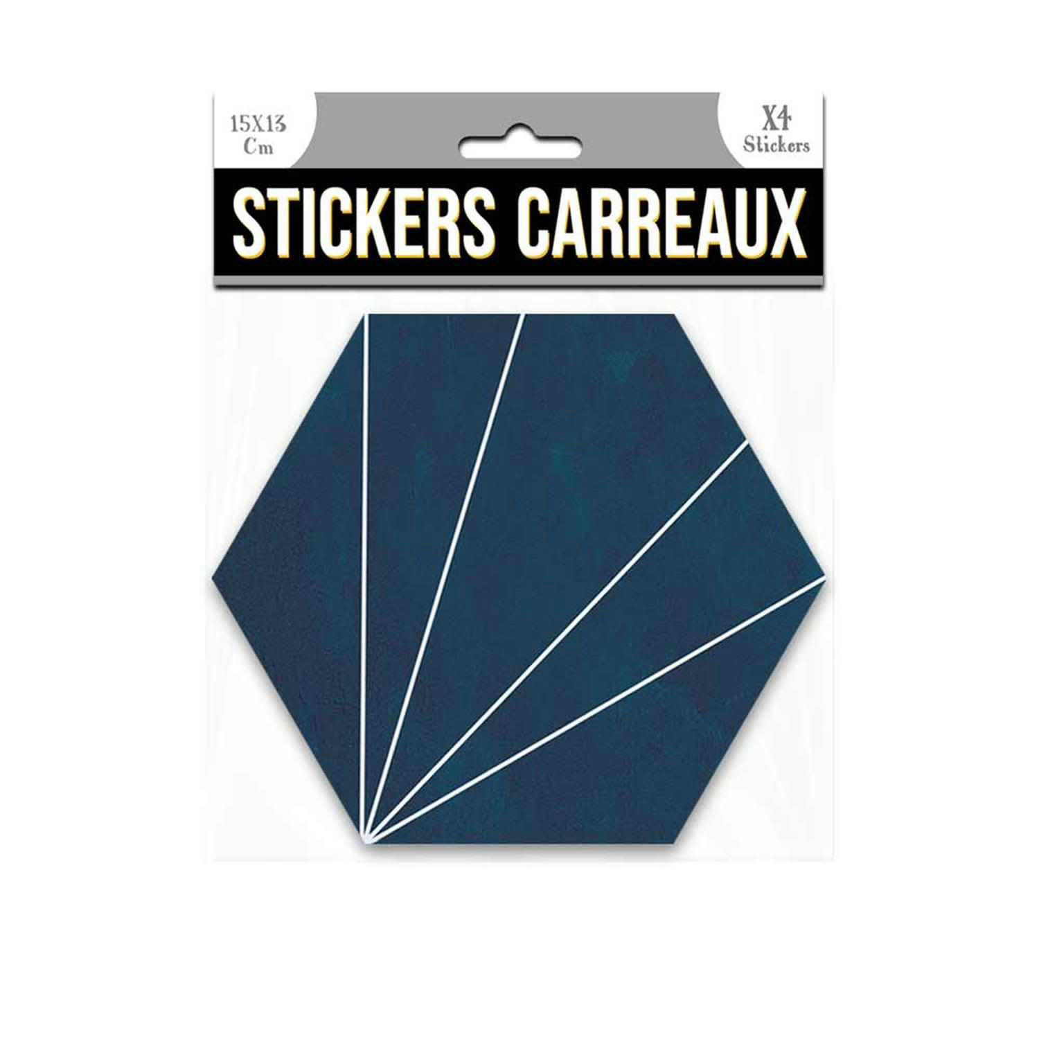 - 4 stickers hexagonal  15 x 13 cm bleu