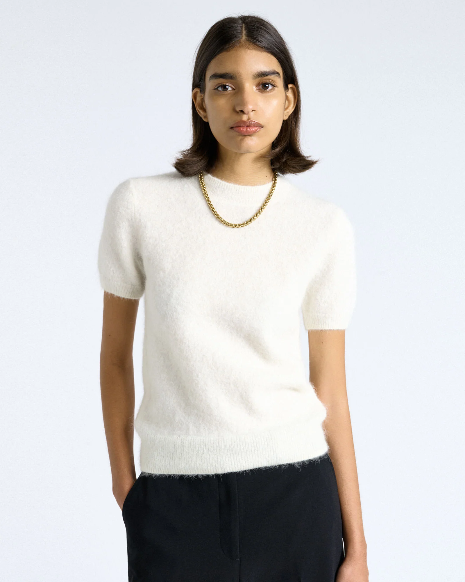 Brushed Alpaca Wool Blend Short Sleeve Tee