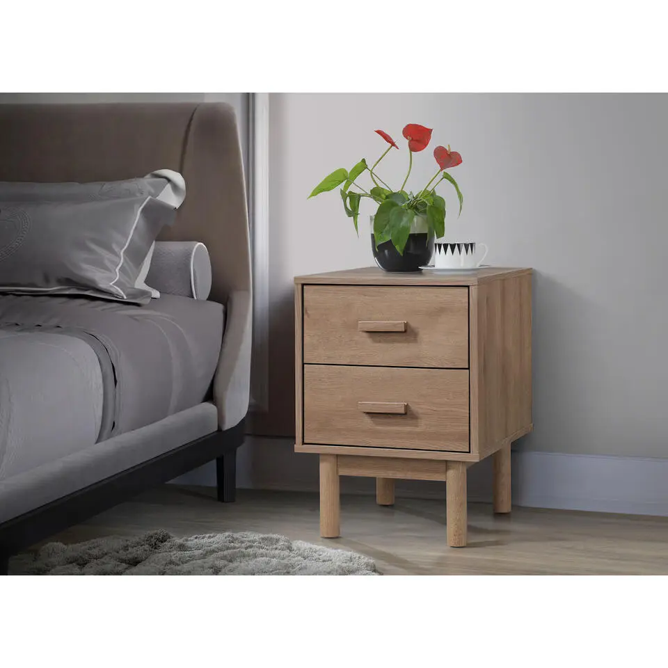 Melanie - Nachtkastje met 2 laden in eiken spaanplaat