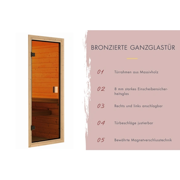 Sauna »Hiiu«, BxTxH: 231 x 231 x 198 cm, 9 kW Ofen mit interne Steuerung , für 4 Personen