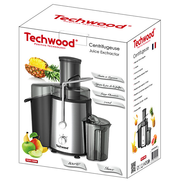 Centrifugeuse Techwood TCFI-1056 - 800 W INOX - Récipient pulpe (capacité 1,5 litre)- Récipient à jus amovible - Coloris Noir