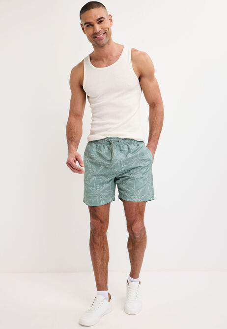 Mens Sage Palm Print Swim Shorts