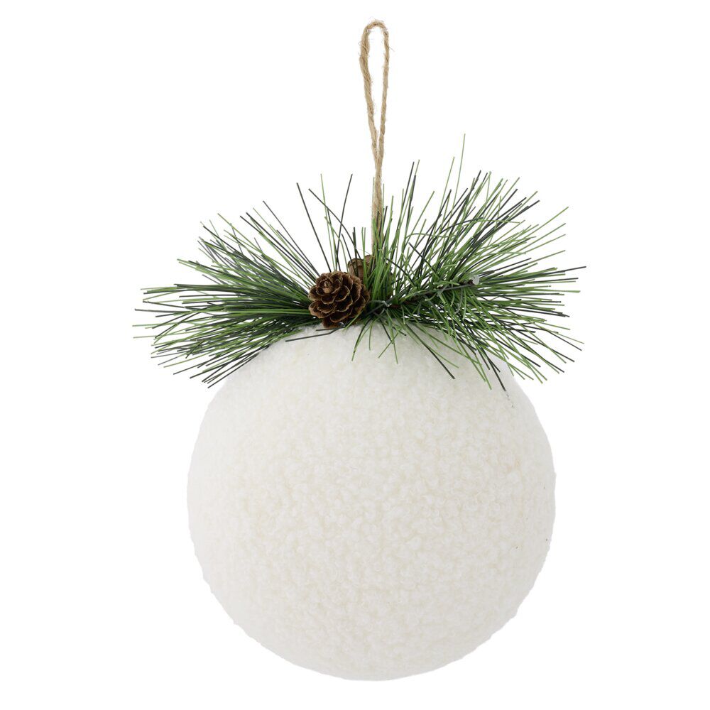 Boule de No&euml;l effet bouclette avec branche décorative Ø12cm (2 modèles)
