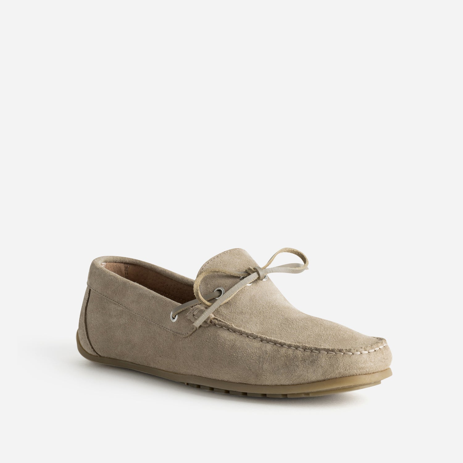 Mocassin-bateau taupe cuir velours avec lacet