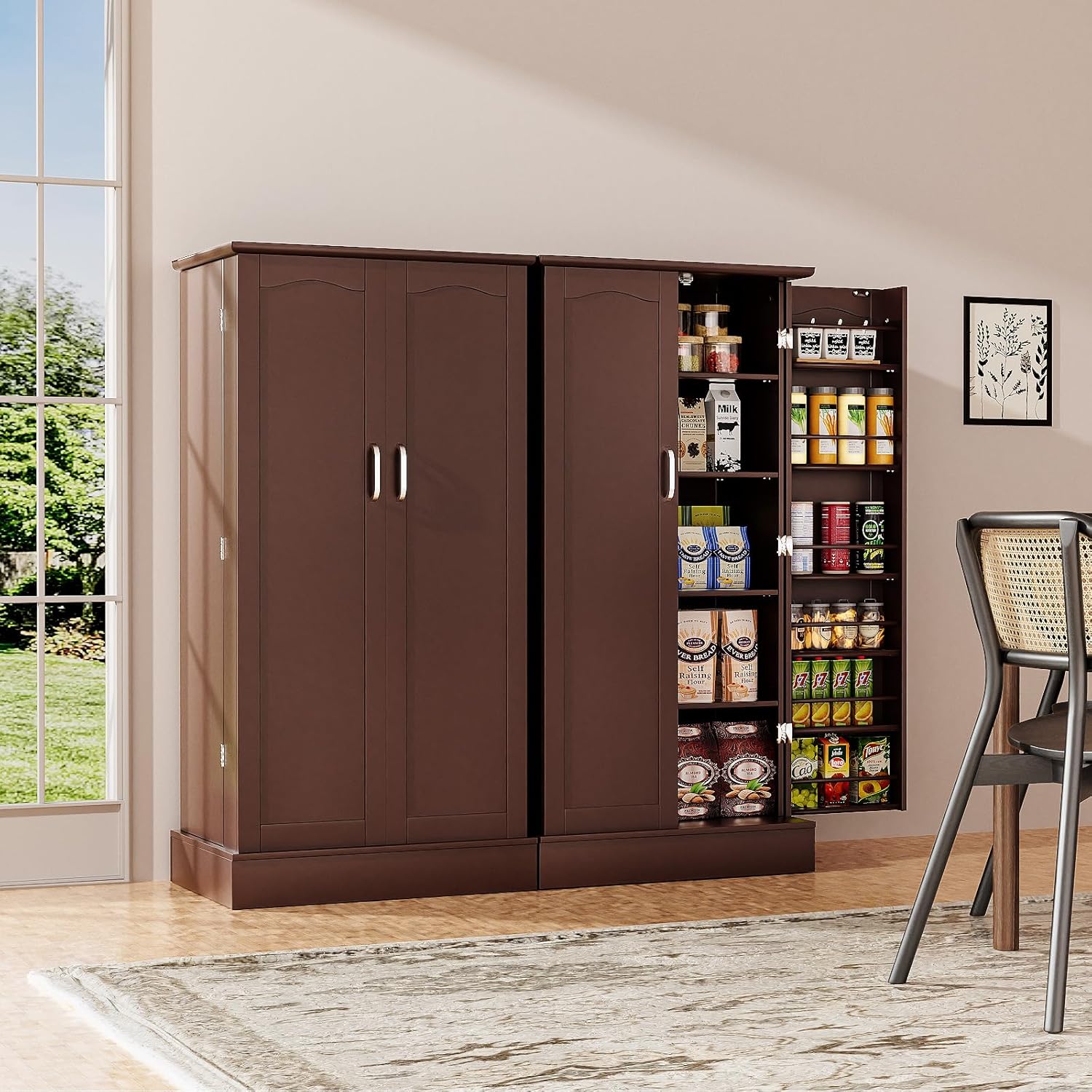 kepptory 47” Pantry Cabinet, Kitchen Pantry Storage Cabinet with Doors & Adjustable Shelves, Brown Freestanding Buffet Cupboards Sideboard for Living Room and Dinning Room, Sturdy and Durable