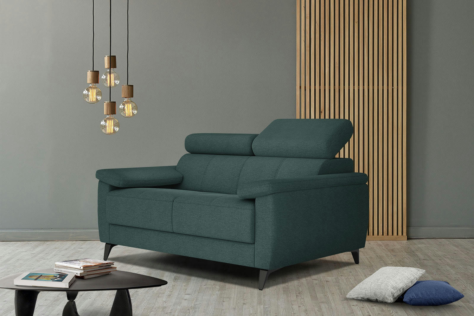 TAUNUS - Canapé droit 2 places tissu émeraude