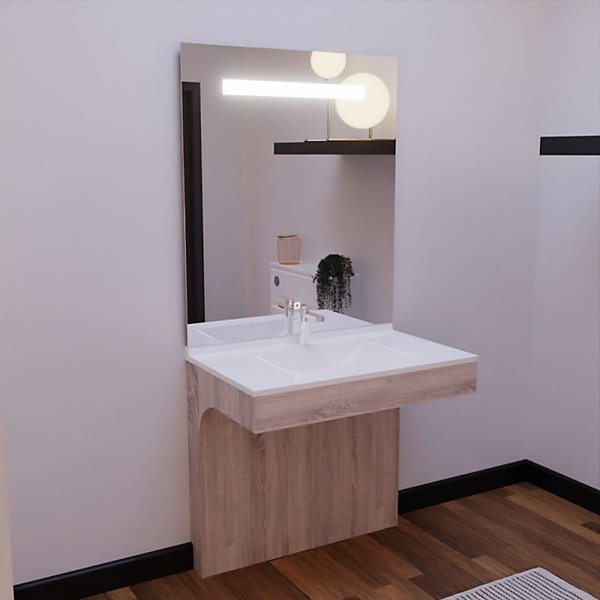 Meuble PMR ALTEA 90 cm avec plan vasque et miroir led Eleg Plus ht105 - Cambrian oak
