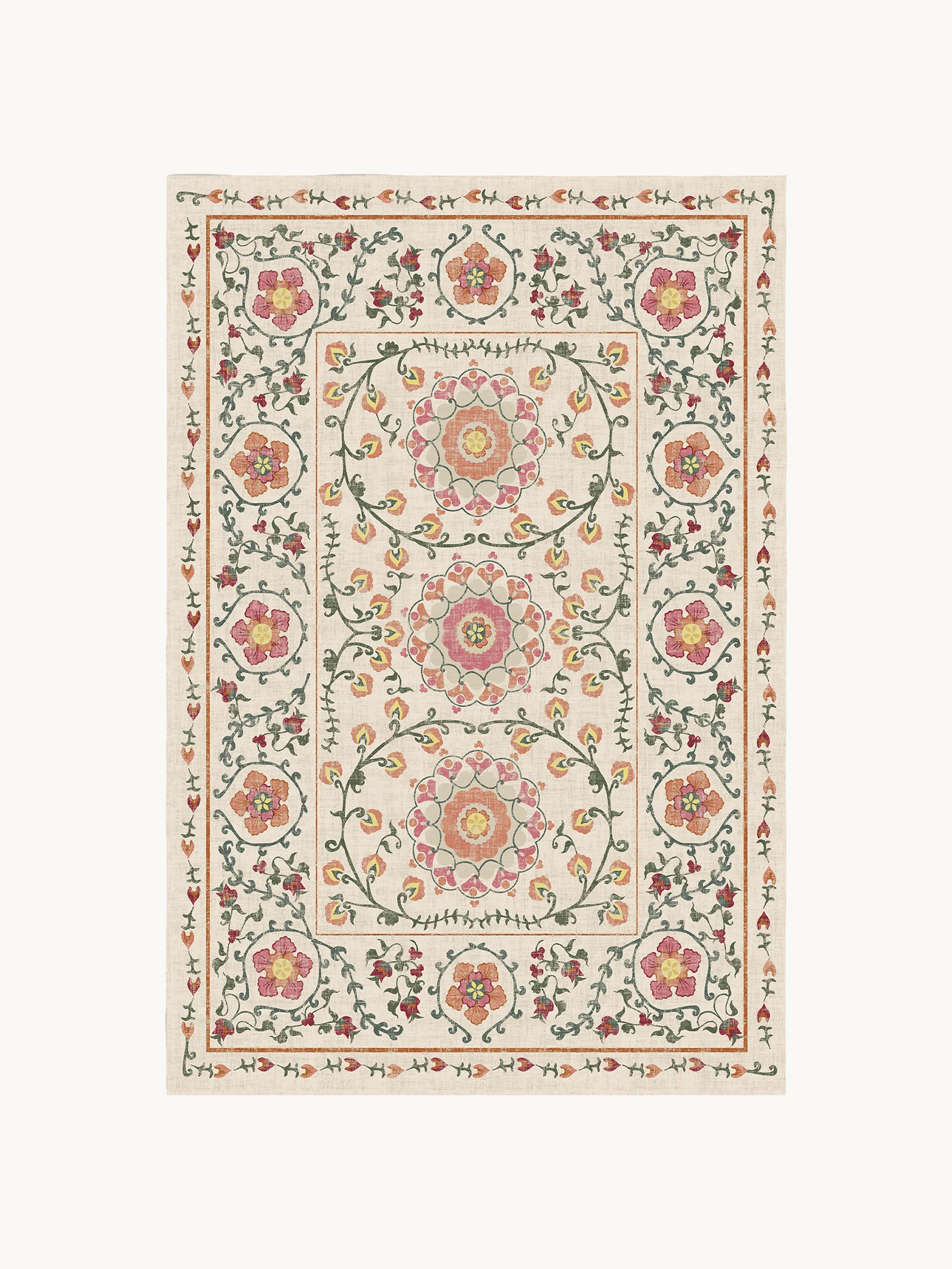 Waschbarer Kurzflor-Teppich Suzani