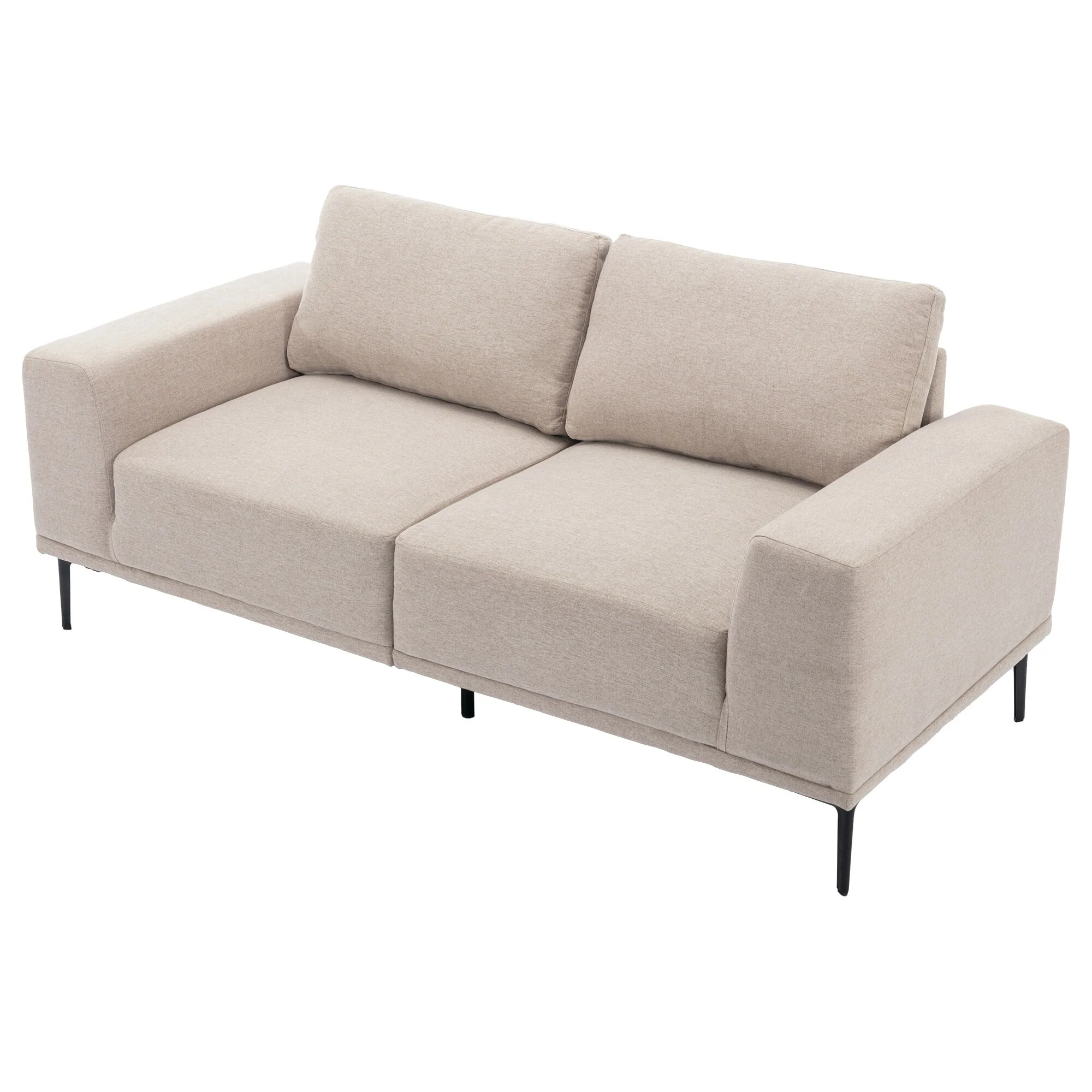 Beige 74.8'' Modern 2-Seater Fabric Sofa with Iron Legs and Comfortable Cushions for Living Room or Bedroom