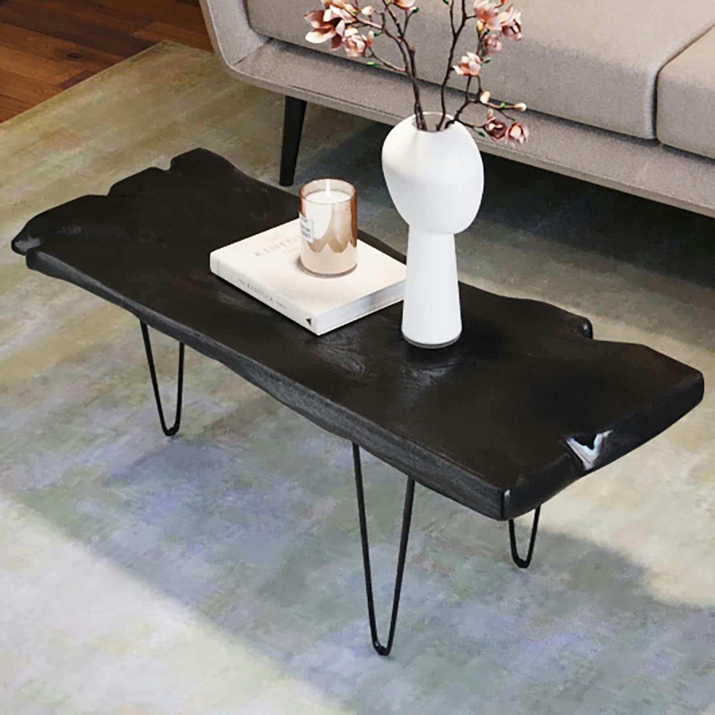 ASPEN - Table basse en teck massif noir et acier