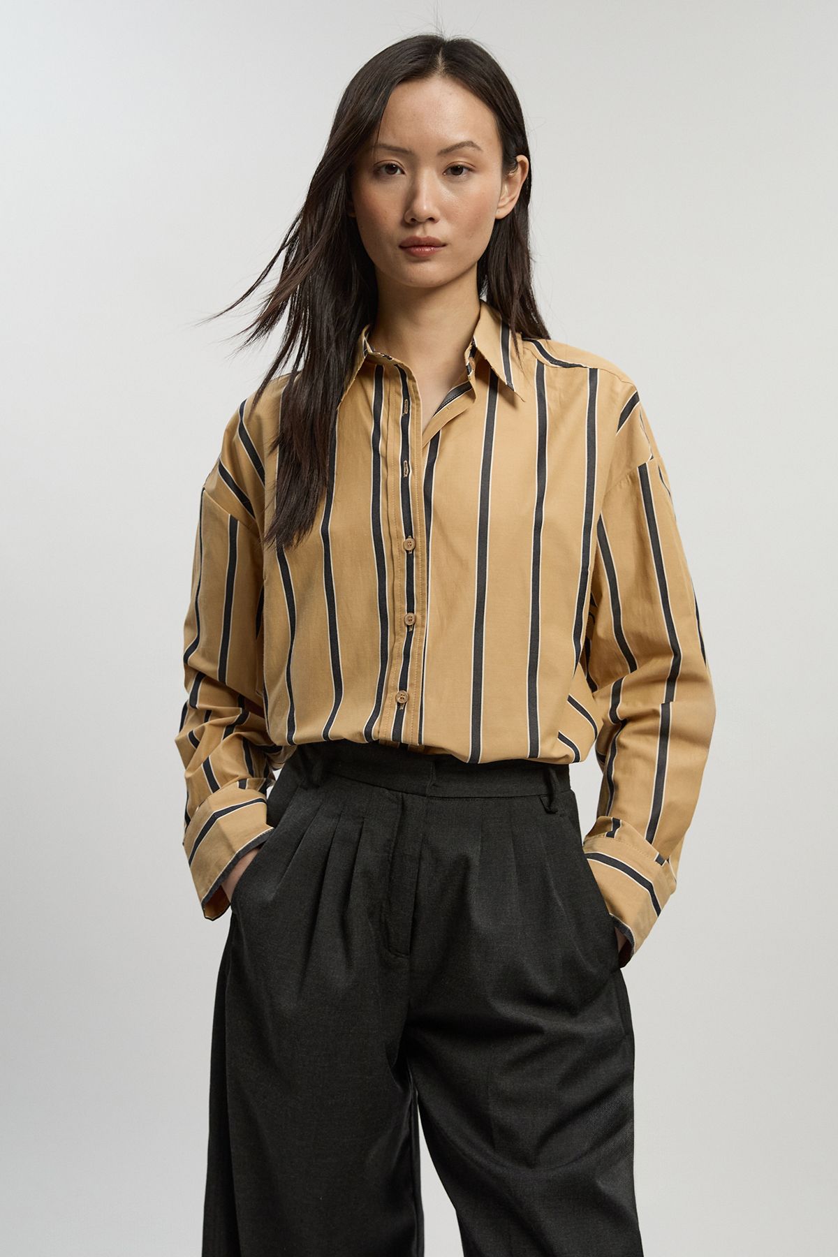 KarenMillen Petite Stripe Cotton Oversize Tailored Essential Shirt