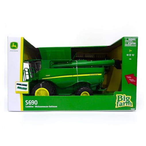 John Deere 1:16 Big Farm Combine w/ Corn and Draper Heads Toy 3y
