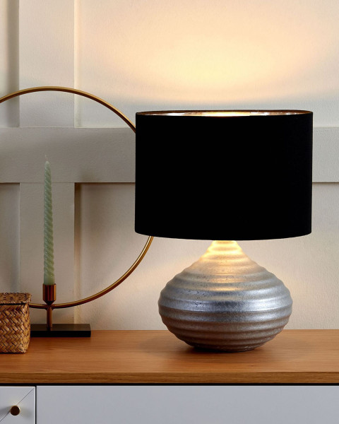Lampka nocna stołowa ceramiczna srebrna