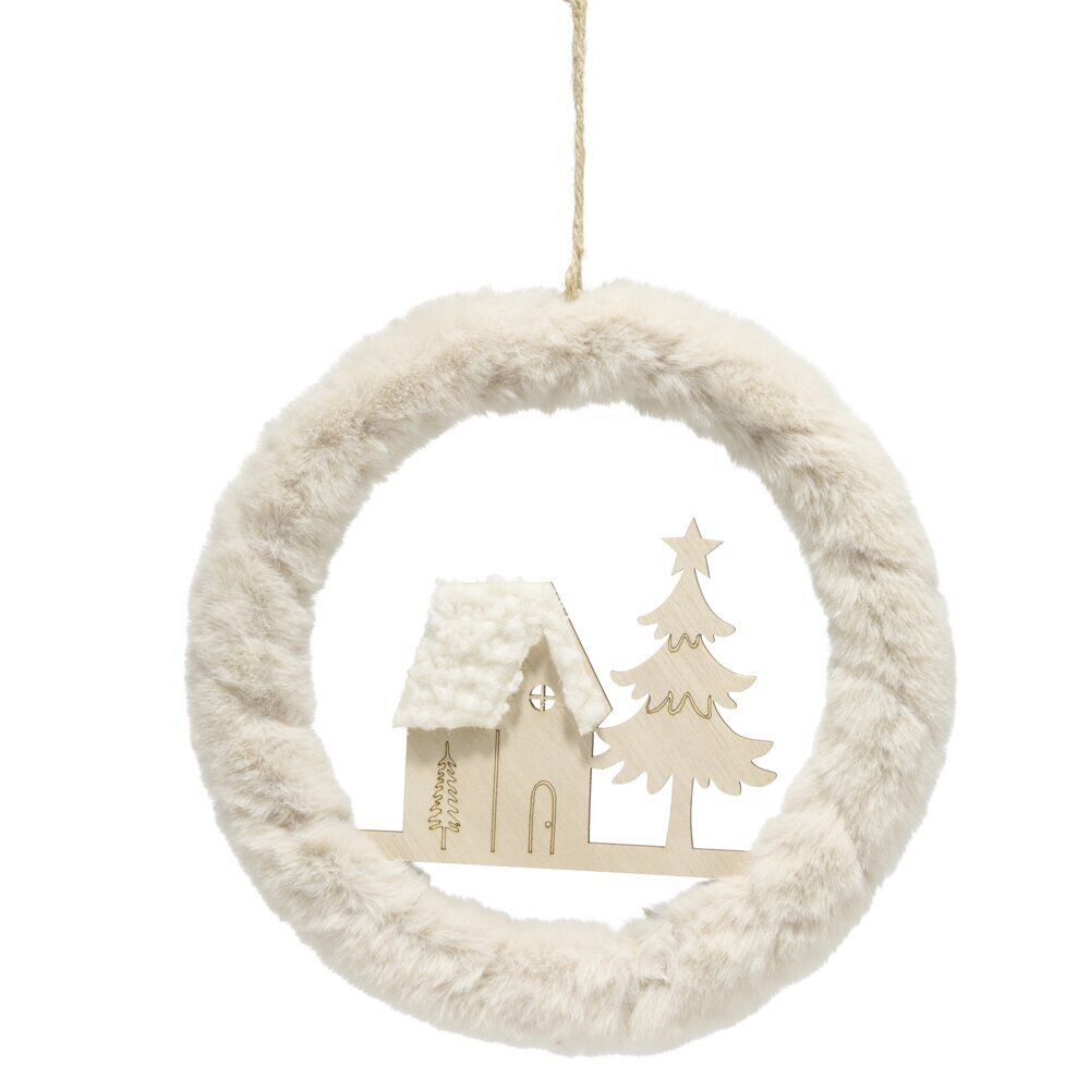 Couronne de No&euml;l décorative à suspendre avec village (3 modèles)
