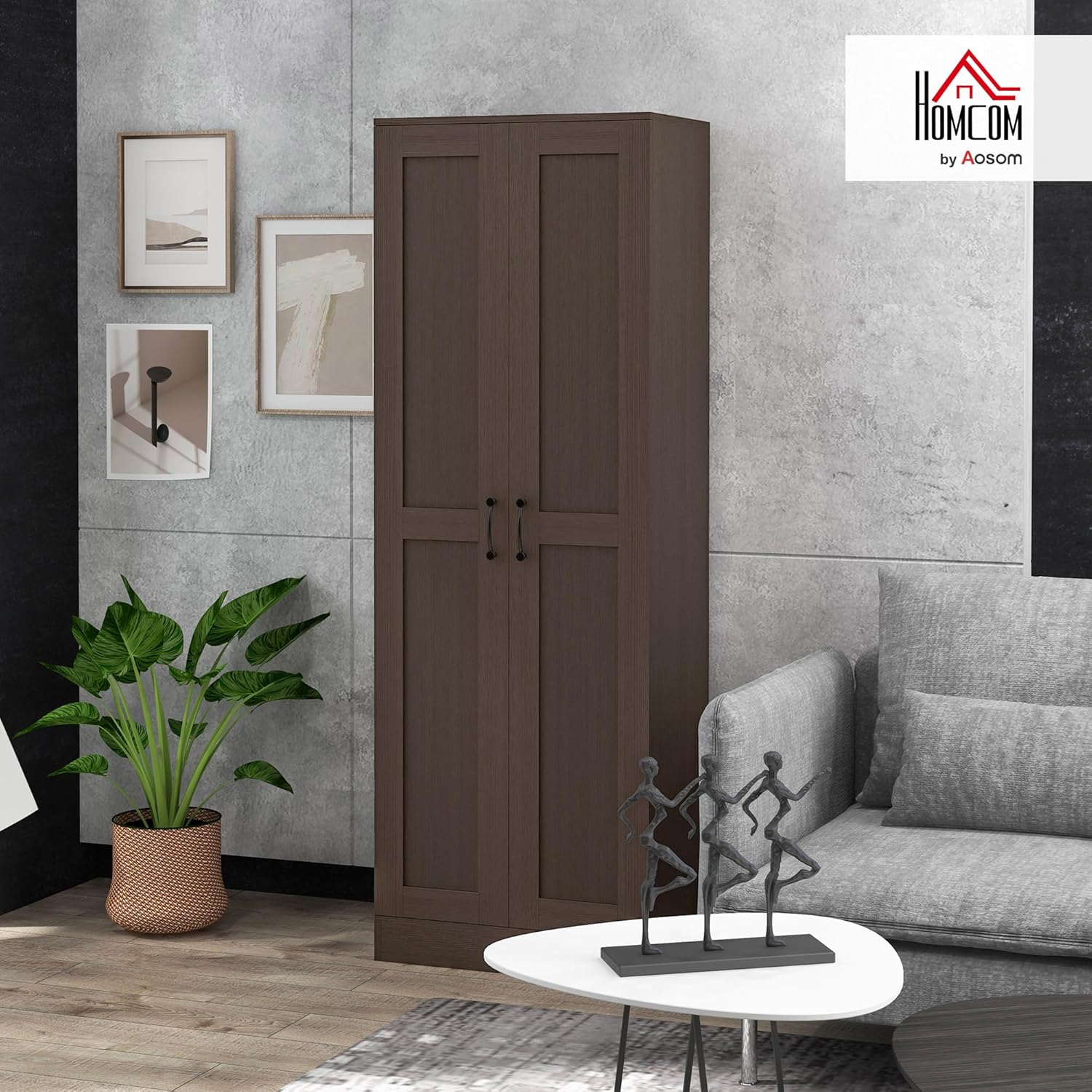 HOMCOM 69 Tall Storage Cabinet with Movable Storage Shelves, Modern Style Pantry Cabinet with Soft Close Doors, Coffee