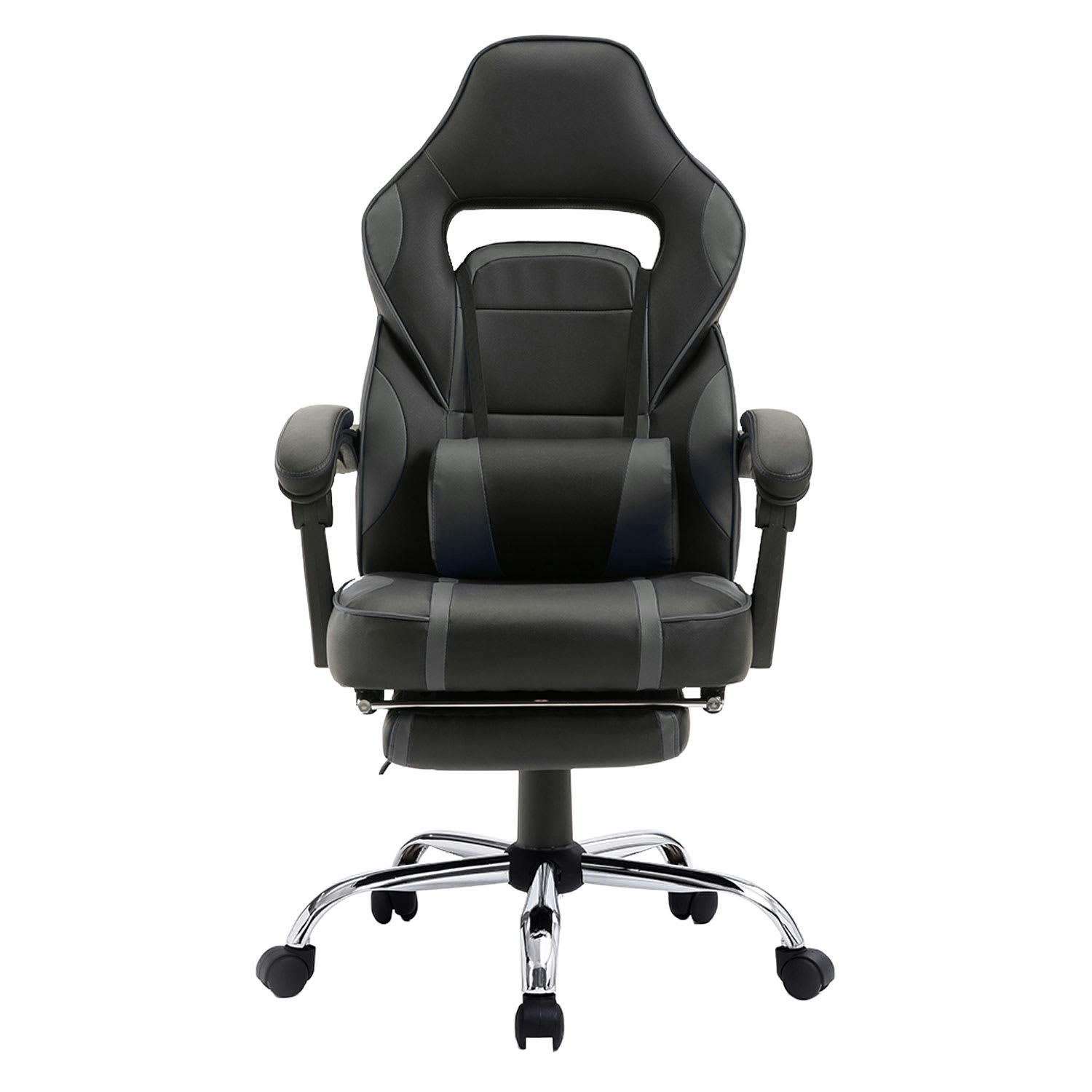 LINK - Fauteuil de bureau gamer en simili cuir noir et gris