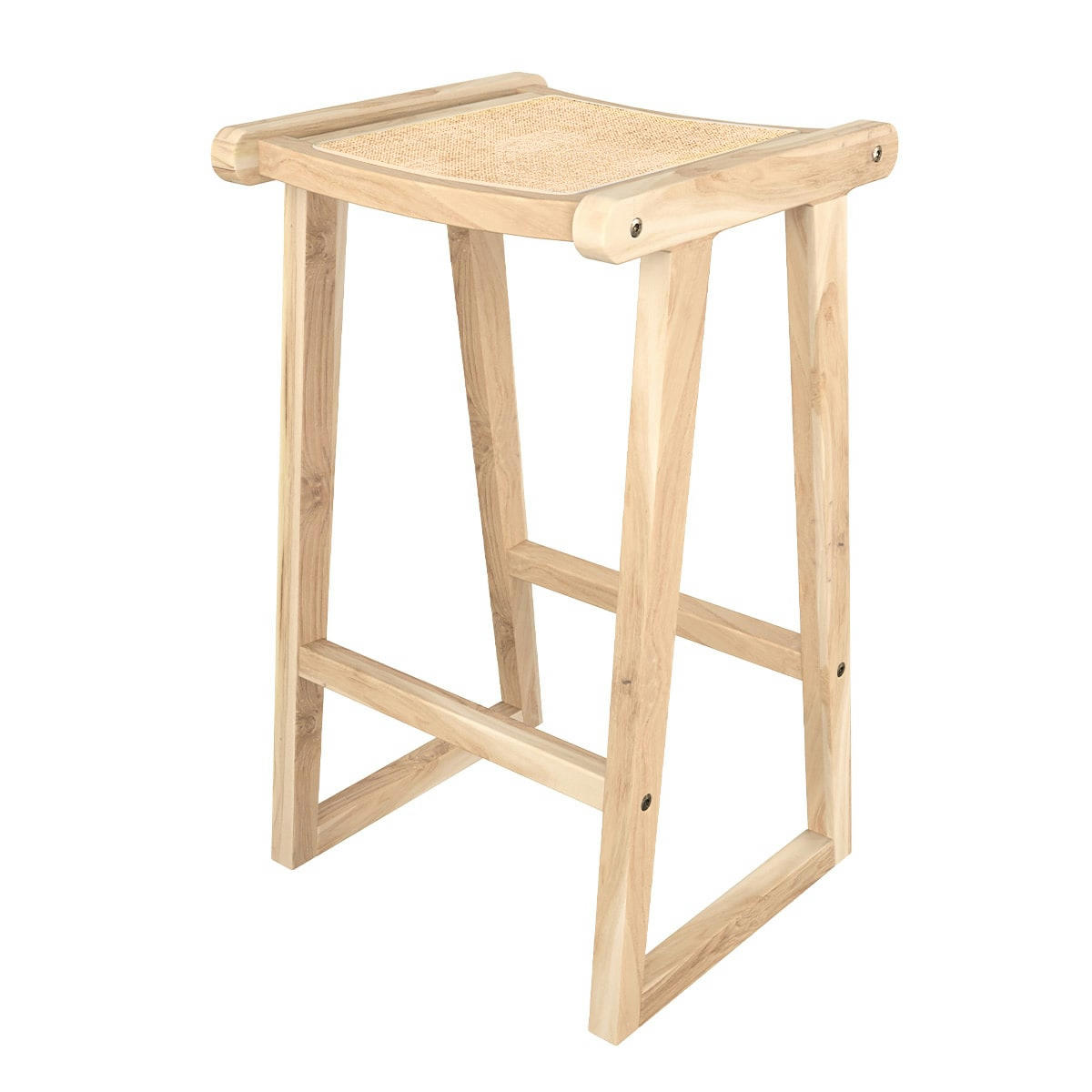 HAIDA - Tabouret de bar en teck et rotin naturel 66 cm