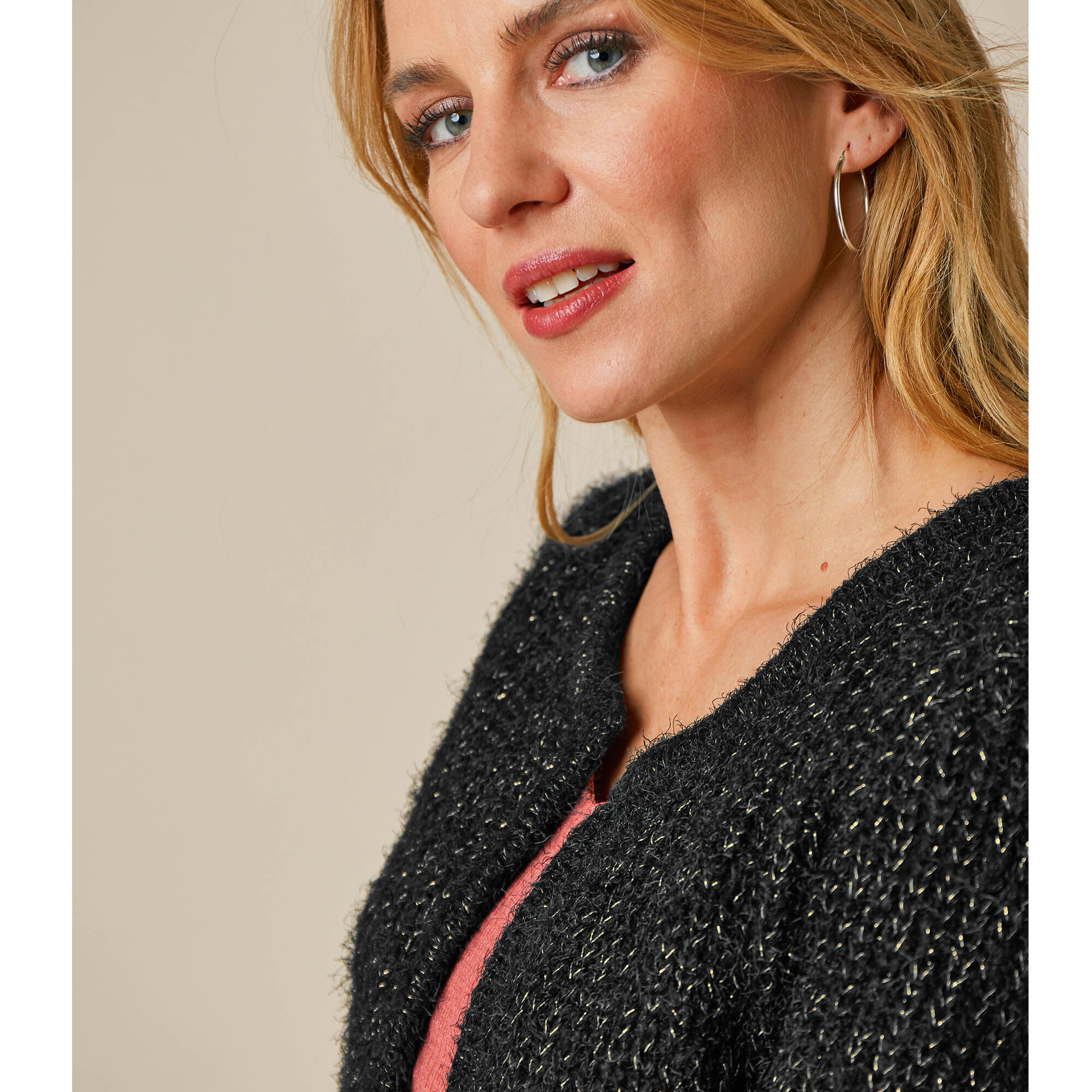Gilet paletot, maille perlée fantaisie