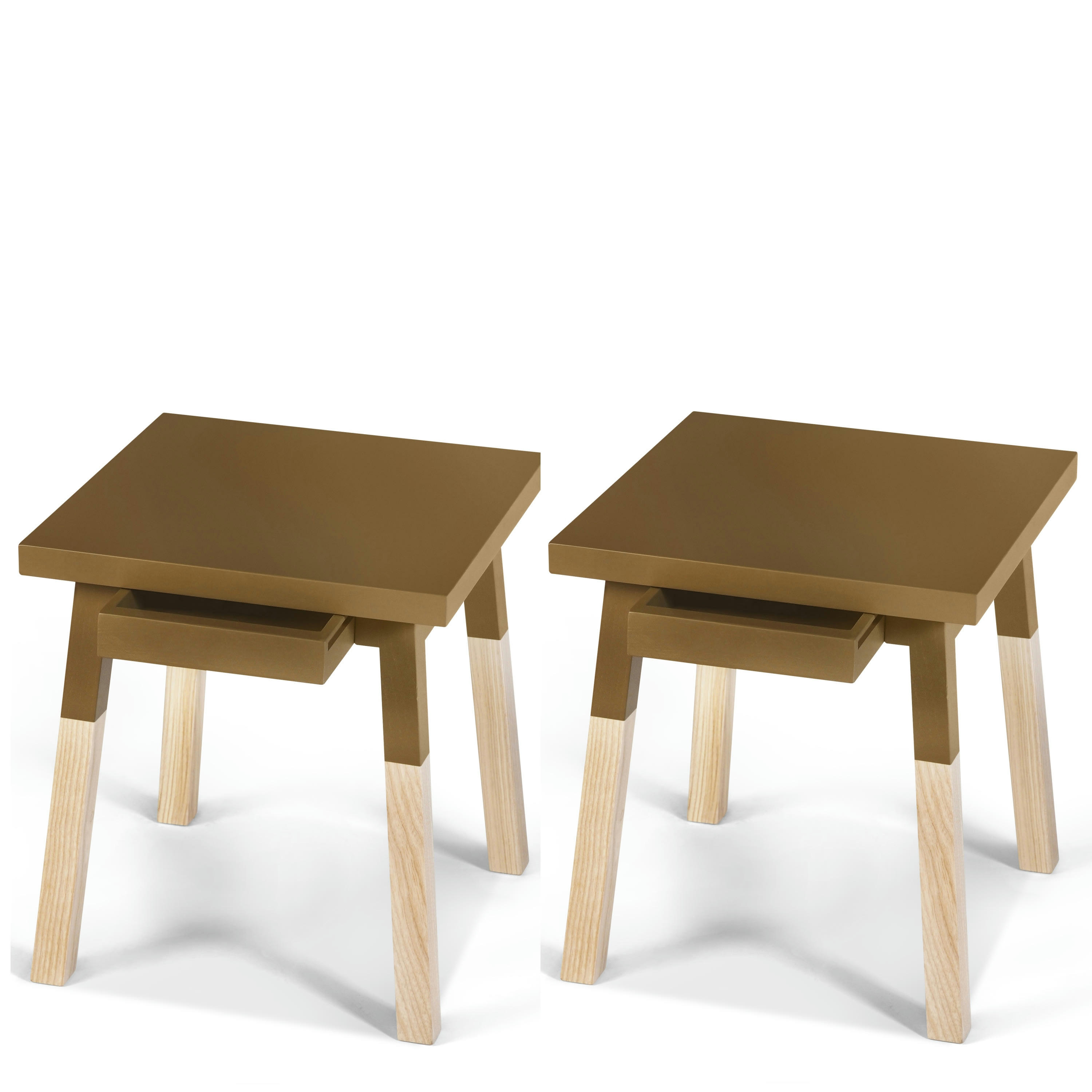 EGEE - 2 chevets laqués avec tiroir en frêne, plateau 40 cm