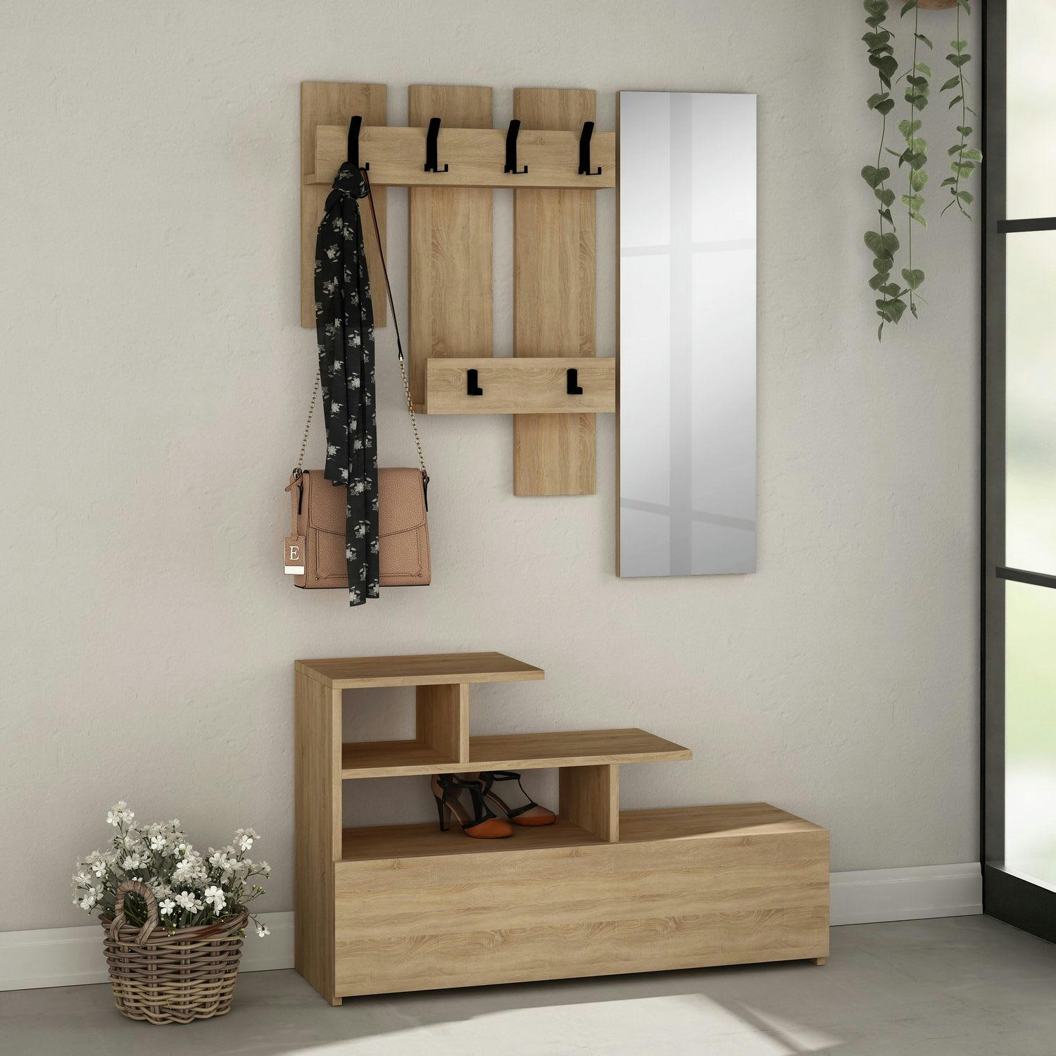 VESTI - Porte manteau avec banc design marron
