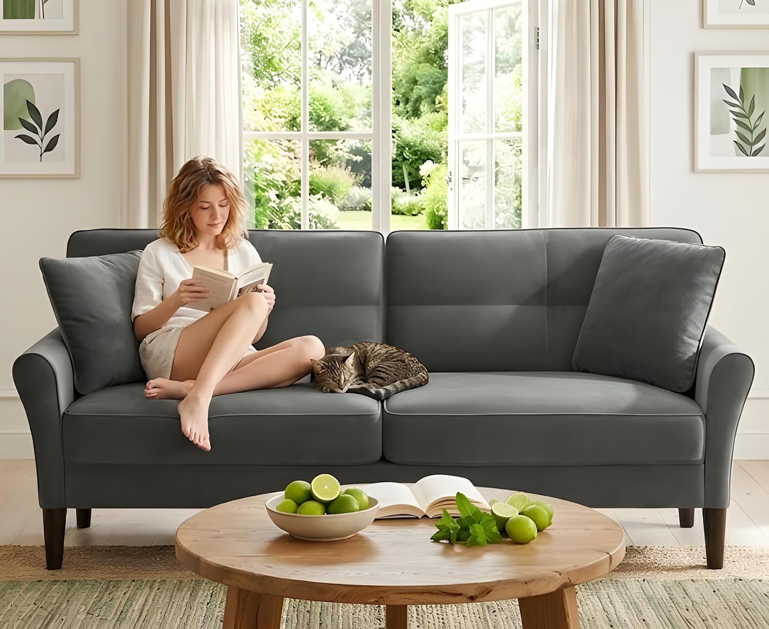 Loveseat Sofa, 69 Love Seat Couches, Comfy Velvet Small Couches for Small Spaces with 2 Pillows, Tool-Free Setup Sofas & Couches, 700lb Load Sofas for Living Room, Mini Couch for Bedroom, Grey Couch
