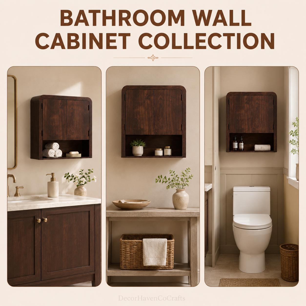 Dark Brown Wooden Wall Cabinet, Bathroom Organizer, Adjustable Shelf Storage